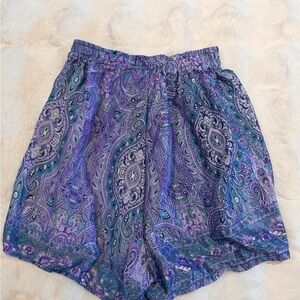 & Other Stories Purple Paisley Elastic-Waist Bermuda Shorts
